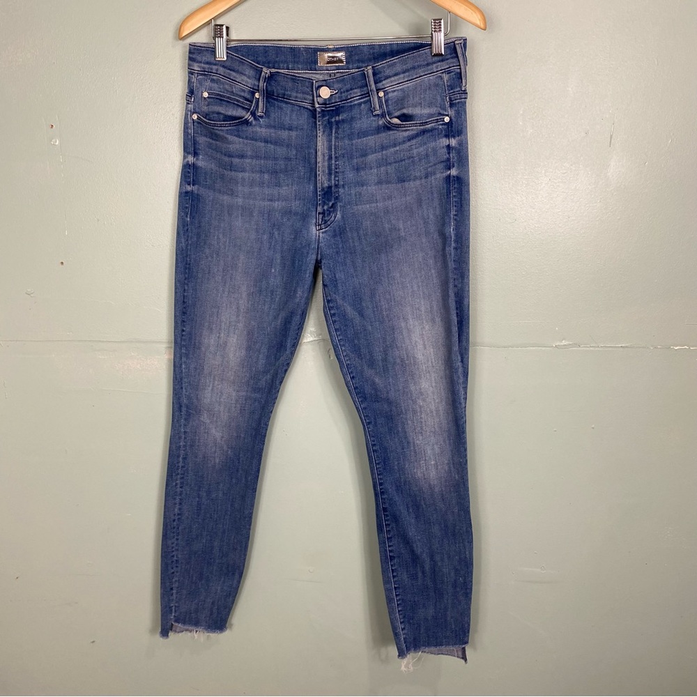 MOTHER Stunner Zip Ankle Step Fray Good Girls Do Blue Sz 31